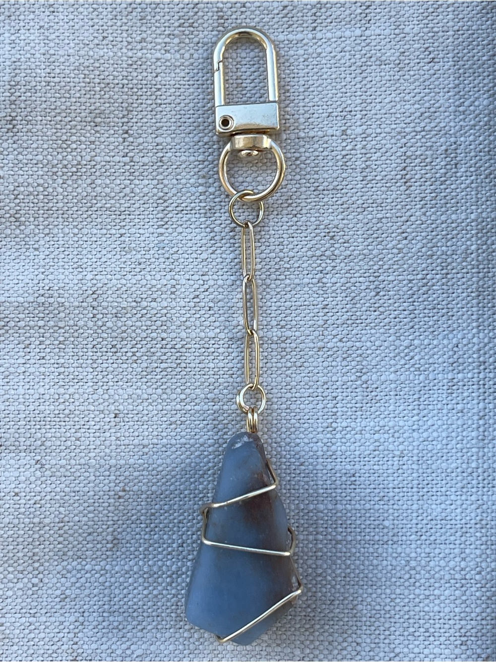 Anhydrite Gold Wire Wrapped Bag Charm Blue